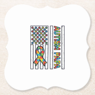 Autism Papa Flag Ribbon Puzzle Piece Shirt Design_ Paper Coaster