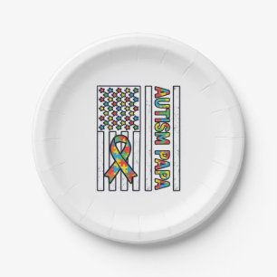 Autism Papa Flag Ribbon Puzzle Piece Shirt Design_ Paper Plate