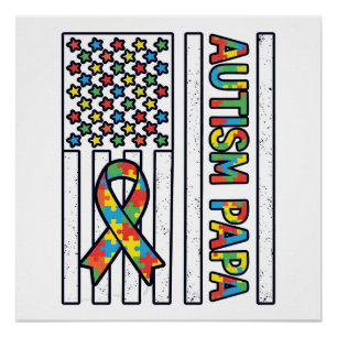 Autism Papa Flag Ribbon Puzzle Piece Shirt Design_ Poster