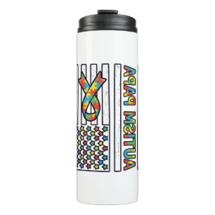 Autism Papa Flag Ribbon Puzzle Piece Shirt Design_ Thermal Tumbler