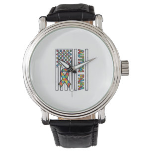 Autism Papa Flag Ribbon Puzzle Piece Shirt Design_ Watch