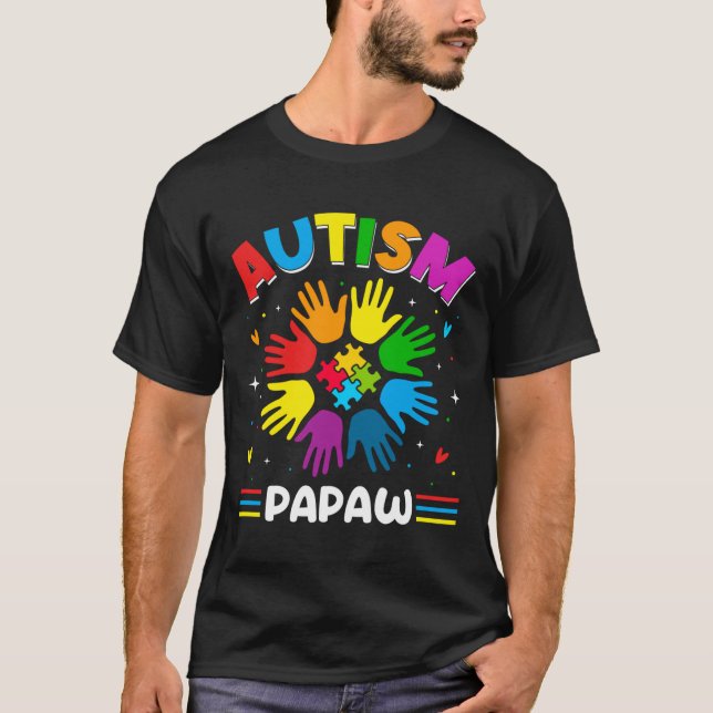 Autism Papaw Love Autism Awareness Family Matching T-Shirt (Front)