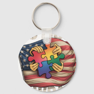Autism Pawpaw American Flag Autism Awarenes Key Ring
