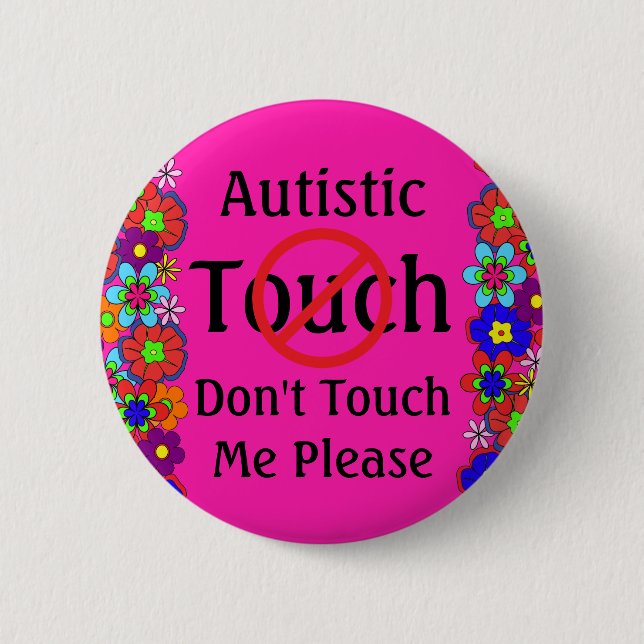 Autism Pink Flowers Medical Alert No Touch 6 Cm Round Badge (Front)