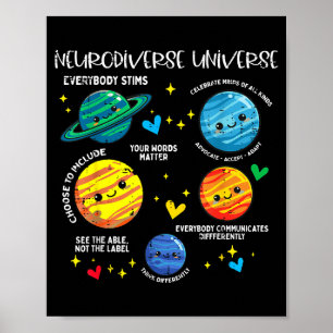 Autism Planet Neurodiverse Universe Awareness Kids Poster