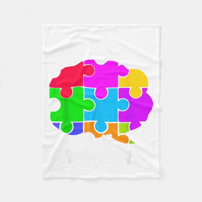 Autism Pride Design With Puzzle Brain Graphic  Fleece Blanket (Front)