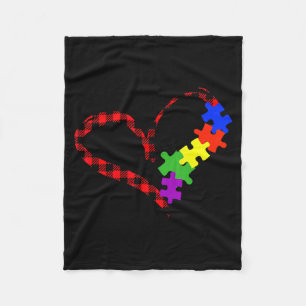Autism Puzzle Buffalo Plaid Love Christmas Graphic Fleece Blanket
