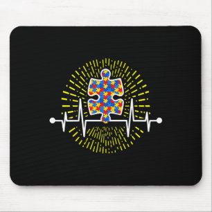 Autism Puzzle Heartbeat Autism Awareness T Shirt  Mouse Pad