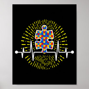 Autism Puzzle Heartbeat Autism Awareness T Shirt Poster