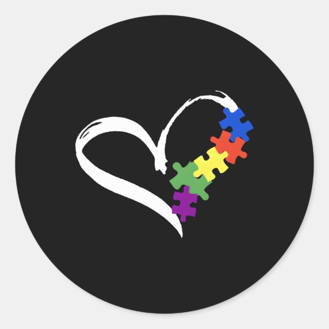 Autism Puzzle Love Autism Awareness For Classic Round Sticker (Front)