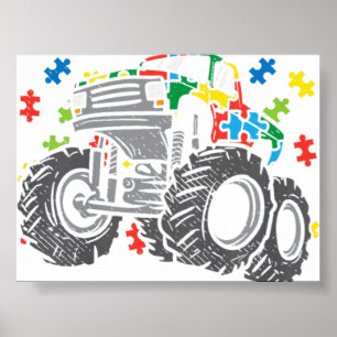 Autism Puzzle Monster Truck Awareness Kids Boy Poster