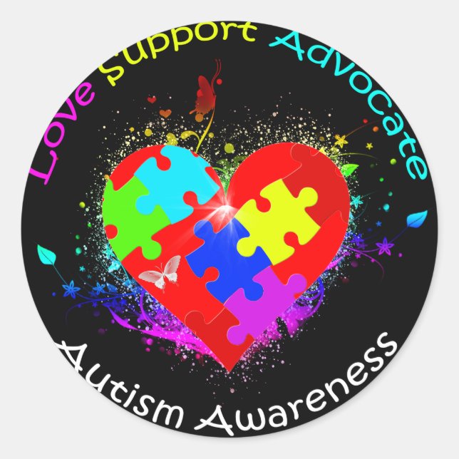 Autism Puzzle on Heart Classic Round Sticker (Front)