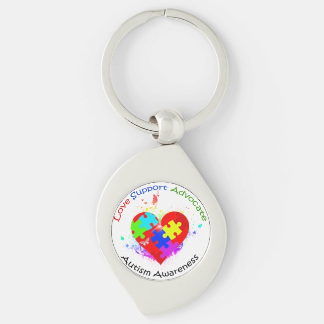 Autism Puzzle on Heart Key Ring (Front)