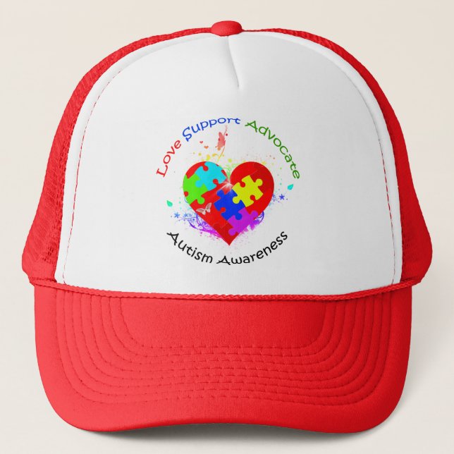 Autism Puzzle on Heart Trucker Hat (Front)