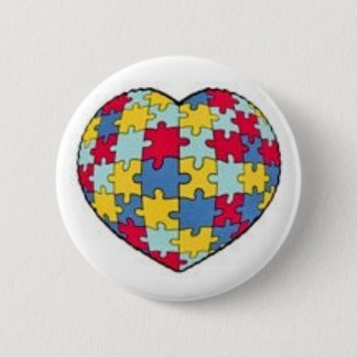 Autism puzzle piece heart 6 cm round badge