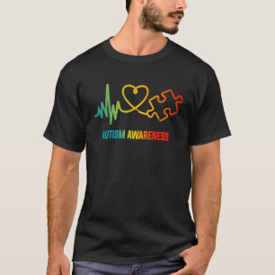 Autism Puzzle Piece Heartbeat Heart Awareness T-Shirt