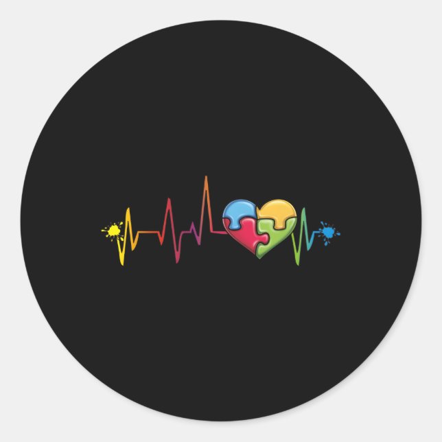 Autism Puzzle Piece Hebeat Jigsaw He Awareness Classic Round Sticker (Front)