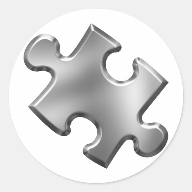 Autism Puzzle Piece Silver Classic Round Sticker (Front)