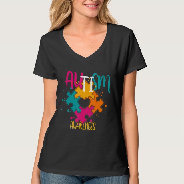 Autism Puzzle Pieces Autism Day Family T-Shirt (Front)