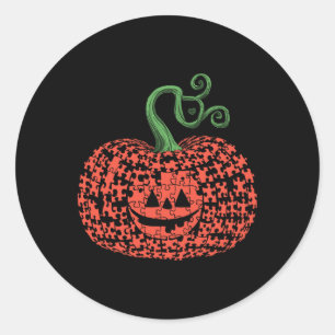 Autism Puzzle Pumpkin Halloween Autism Mens Womens Classic Round Sticker