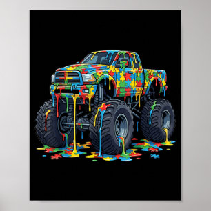 Autism Puzzles Drip Monster Truck Autism Awareness Poster