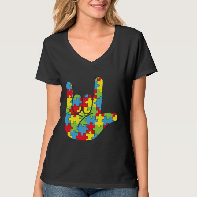 Autism Quote Asl Love Sign Language Autism T-Shirt (Front)