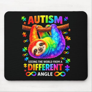 Autism rainbow sloth seeing the world from a mouse pad