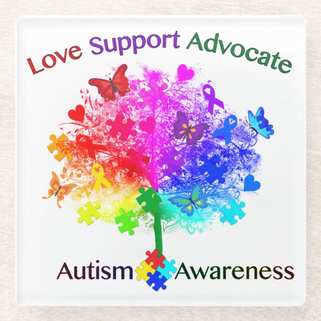 Autism Rainbow Tree Glass Coaster (Front)