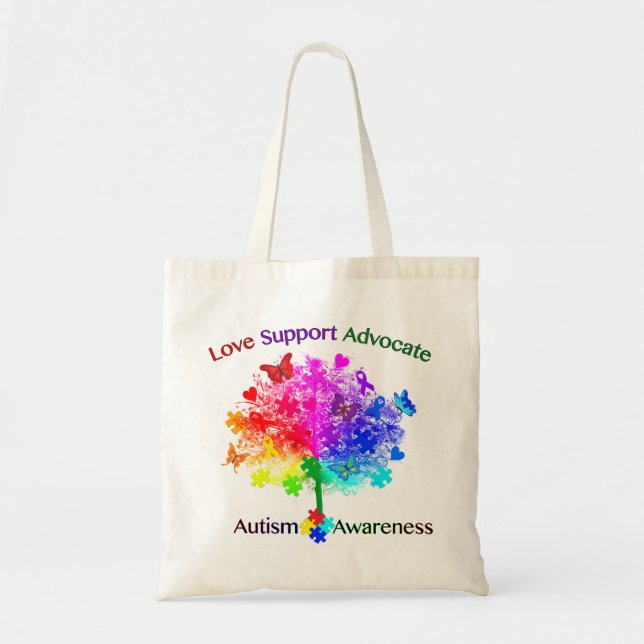 Autism Rainbow Tree Tote Bag (Front)