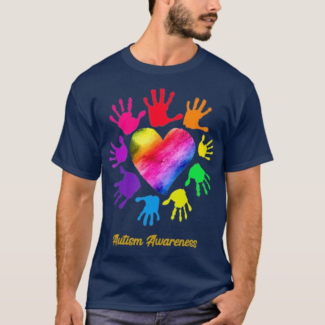 Autism Rainbow We Wear Rainbow Heart For Autism T-Shirt (Front)