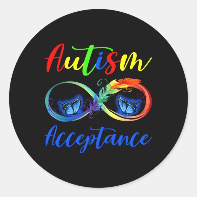Autism Red Instead Infinity Acceptance Butterfly Classic Round Sticker (Front)