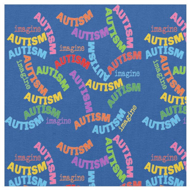 Autism Repeat Wording Blue Fabric (Close Up)