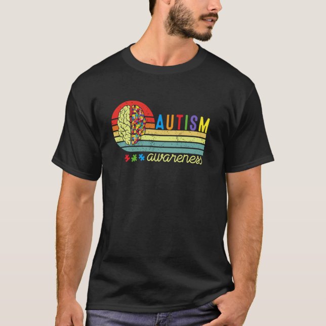 Autism Retro Puzzle Brain Awareness T-Shirt (Front)