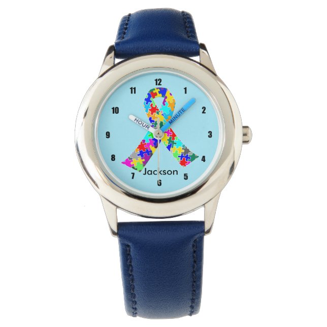Autism Ribbon Blue Custom Kids Watch (Front)