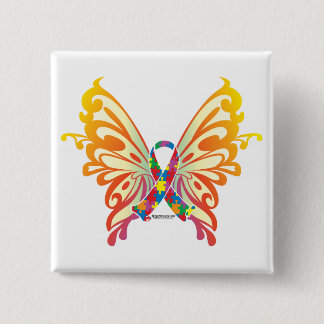 Autism Ribbon Butterfly 15 Cm Square Badge