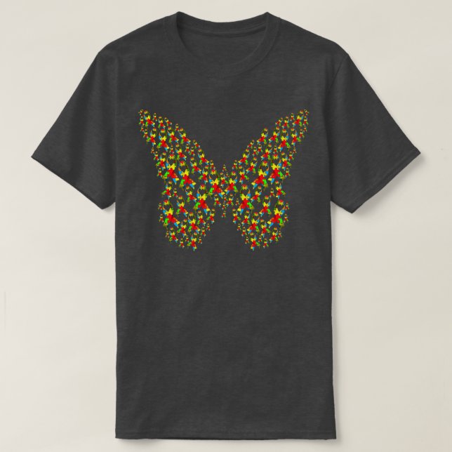 Autism Ribbon Heart Butterfly T-Shirt (Design Front)