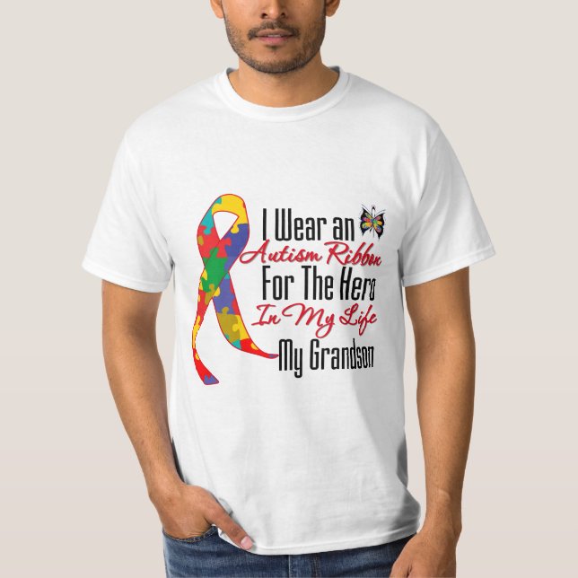 Autism Ribbon Hero in My Life My Grandson T-Shirt (Front)