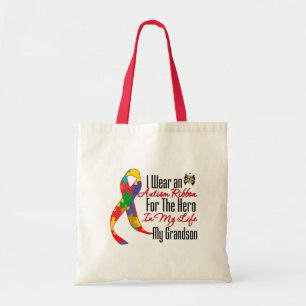 Autism Ribbon Hero in My Life My Grandson Tote Bag