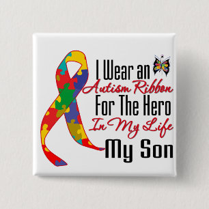 Autism Ribbon Hero in My Life My Son 15 Cm Square Badge