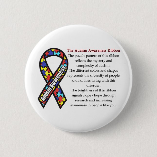 Autism Ribbon meaning 6 Cm Round Badge (Front)