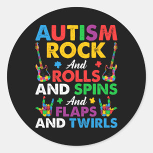 Autism Rock Roll Spin Twirls Guitar Puzzle Neurodi Classic Round Sticker