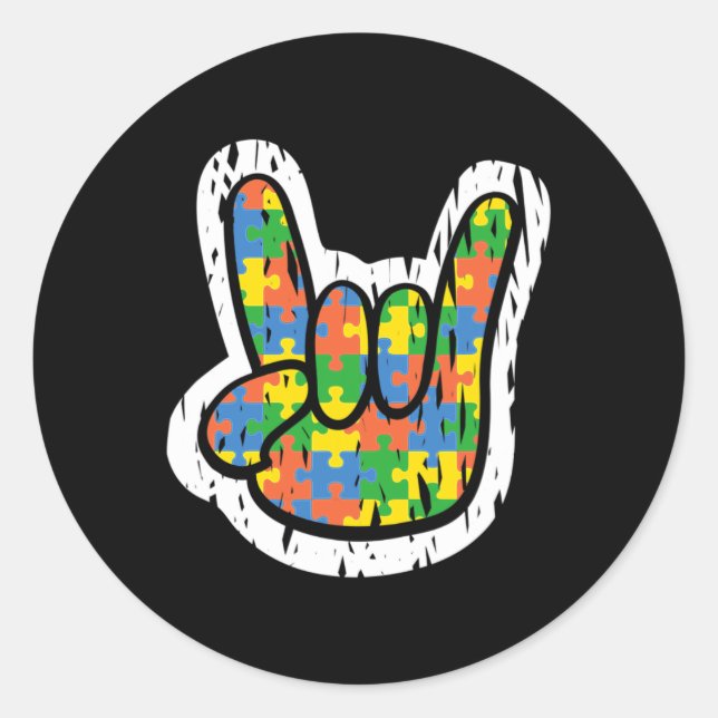 Autism Rocking Hand Disabilities Month  Classic Round Sticker (Front)