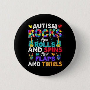 Autism Rocks And Rolls And Spins Autism Awareness  6 Cm Round Badge