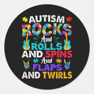 Autism Rocks And Rolls And Spins Autism Awareness Classic Round Sticker