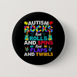 Autism Rocks And Rolls Fun Autism Awareness Month  6 Cm Round Badge