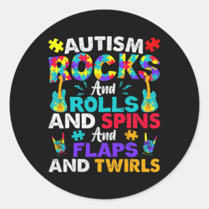 Autism Rocks And Rolls Fun Autism Awareness Month Classic Round Sticker