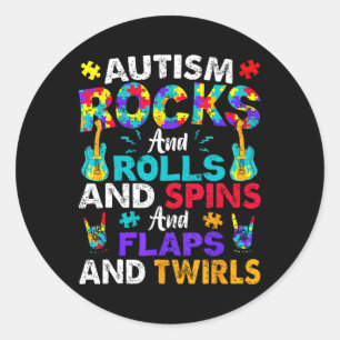 Autism Rocks And Rolls Funny Autism Awareness Mont Classic Round Sticker