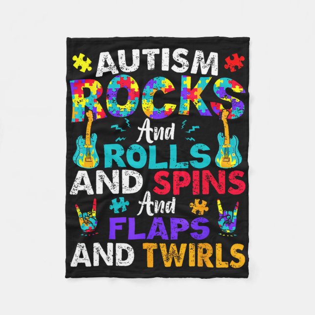 Autism Rocks And Rolls Funny Autism Awareness Mont Fleece Blanket (Front)