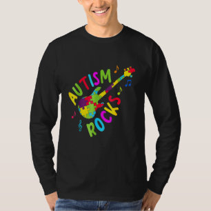 Autism Rocks Autism Awareness Guitar Puzzle Piece T-Shirt