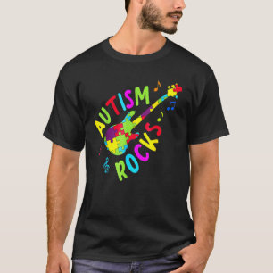 Autism Rocks Autism Awareness Guitar Puzzle Pieces T-Shirt